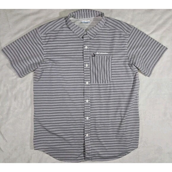 Columbia  Twisted Creek II SS Gray Shirt Hiking Vented Mens Large AM0669 Striped - Picture 1 of 15